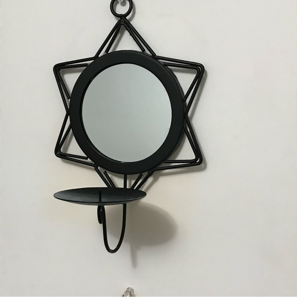 Black Metal Star Mirror Gothic Wall Sconce Candle Holder